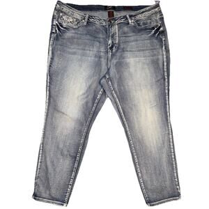 Earl Jeans Women's 24w Medium Wash Skinny Ankle Jeans Rhinestone Pockets‎ NWOT